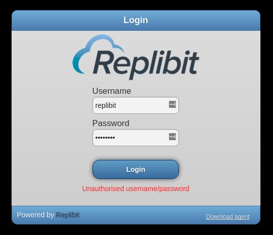 Login failed on the Replibit web interface